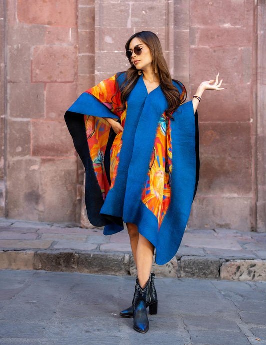Poncho Azul Seda Almas Guerreras